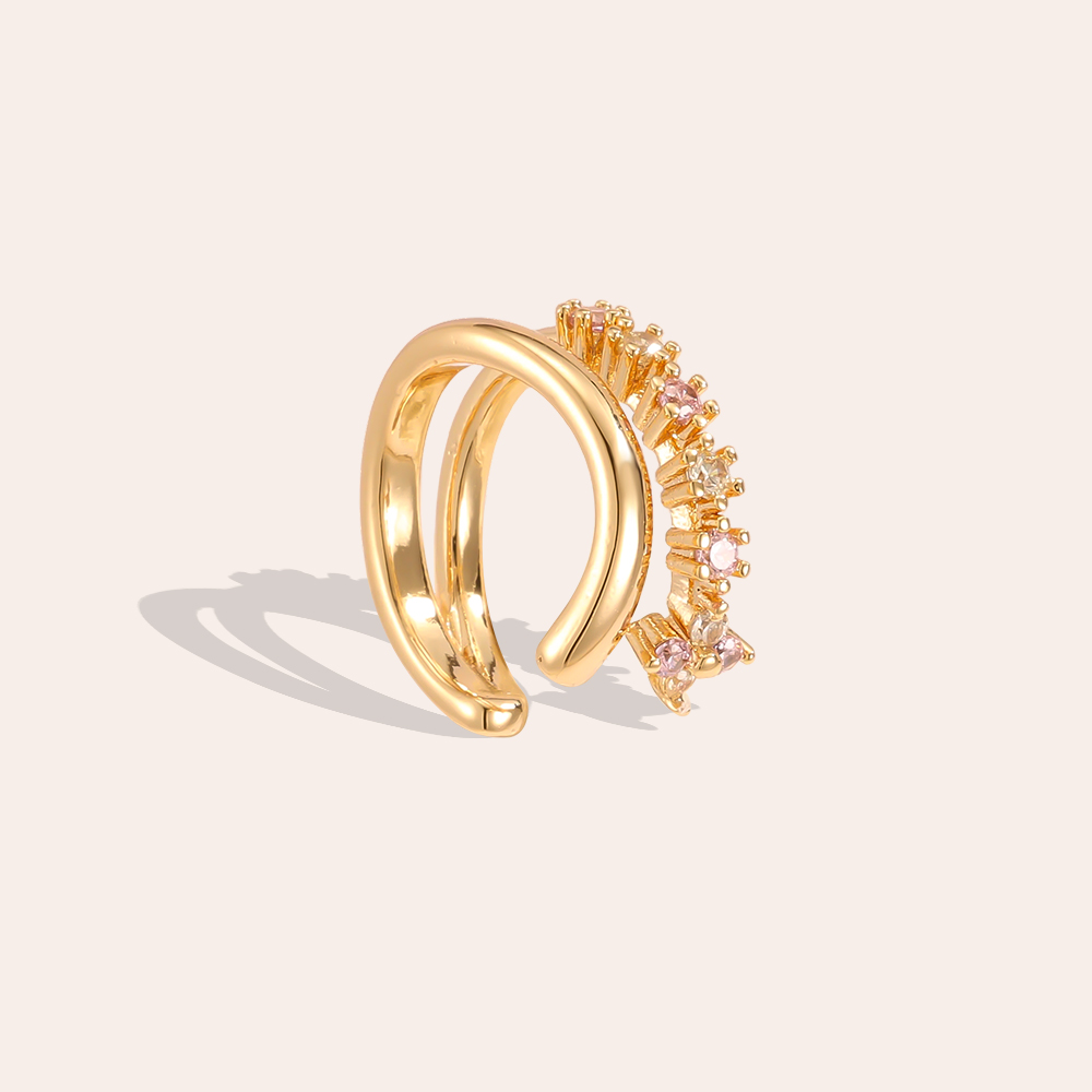 14mm double-layered small zirconia gold-plated ear cuffs     