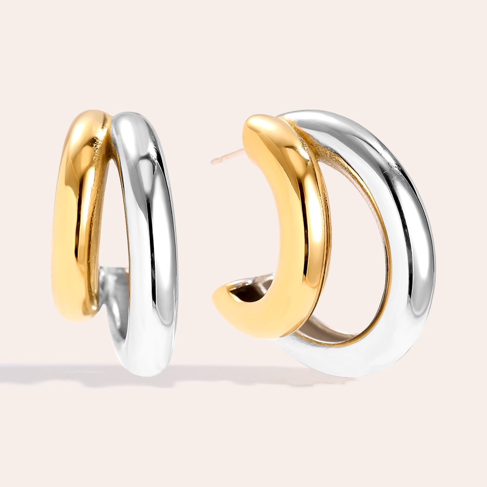30mm Gold And Silver Half Hoop Stainless Steel Earrings        