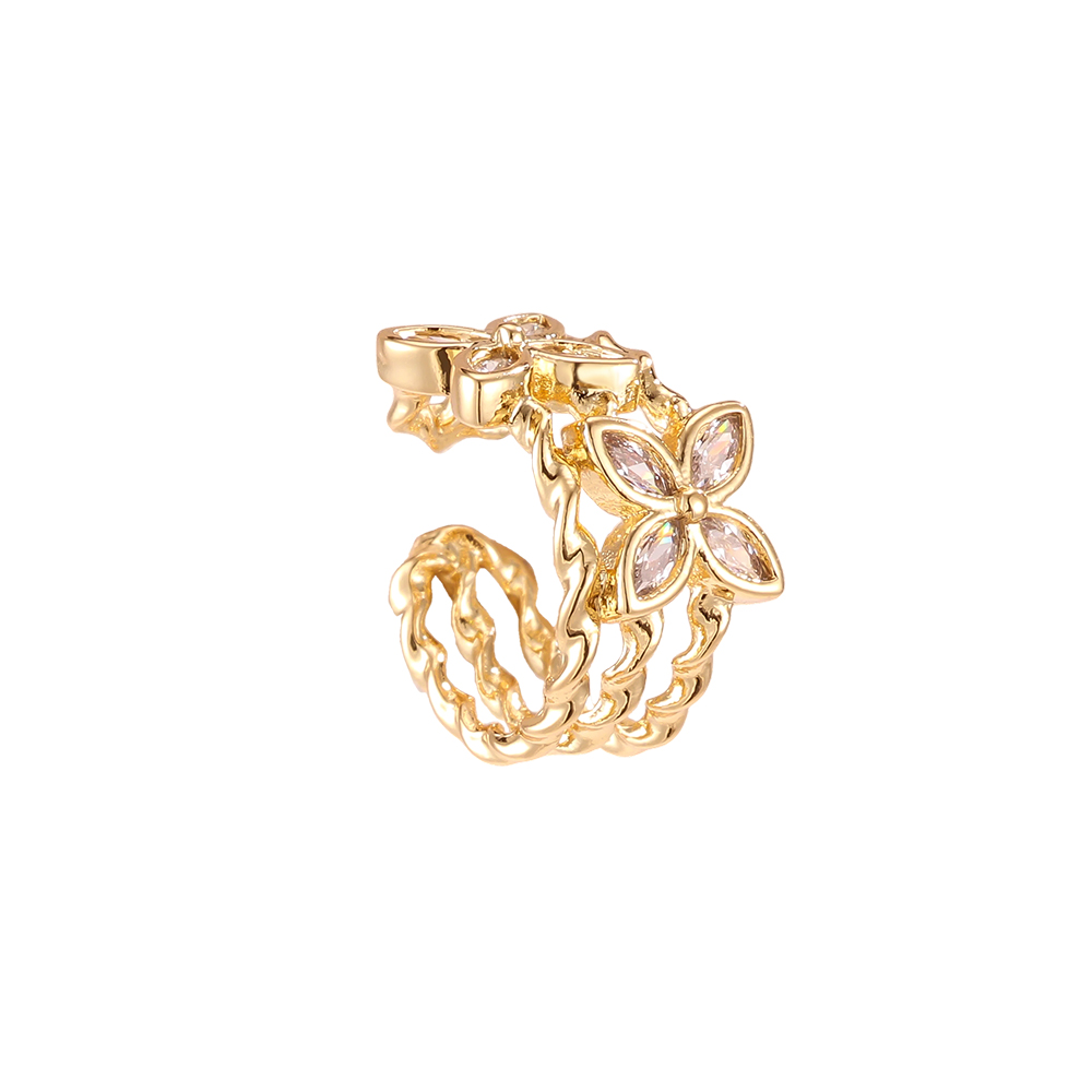 Gold-plated ear cuffs 15mm zirconia double cloverleaf 