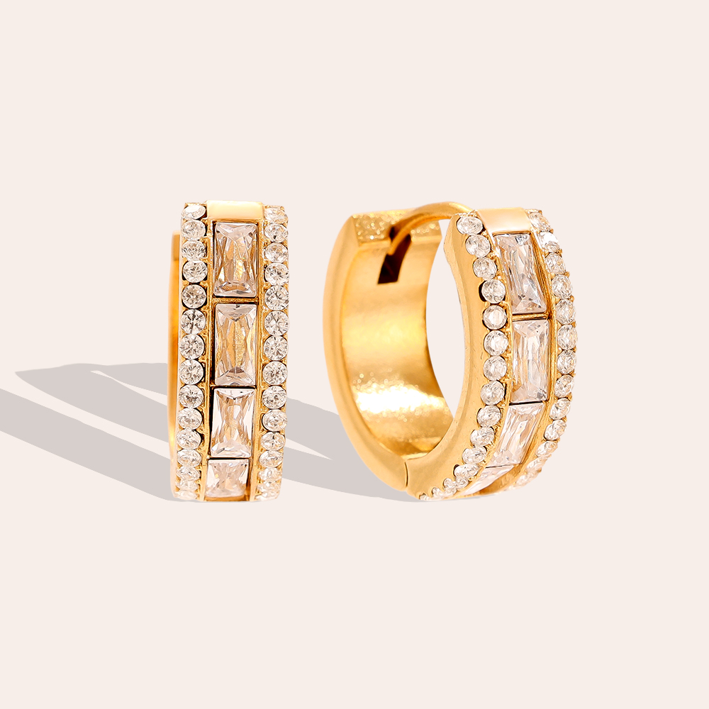 12mm Diamond Vintage Hoop Stainless Steel Earrings    