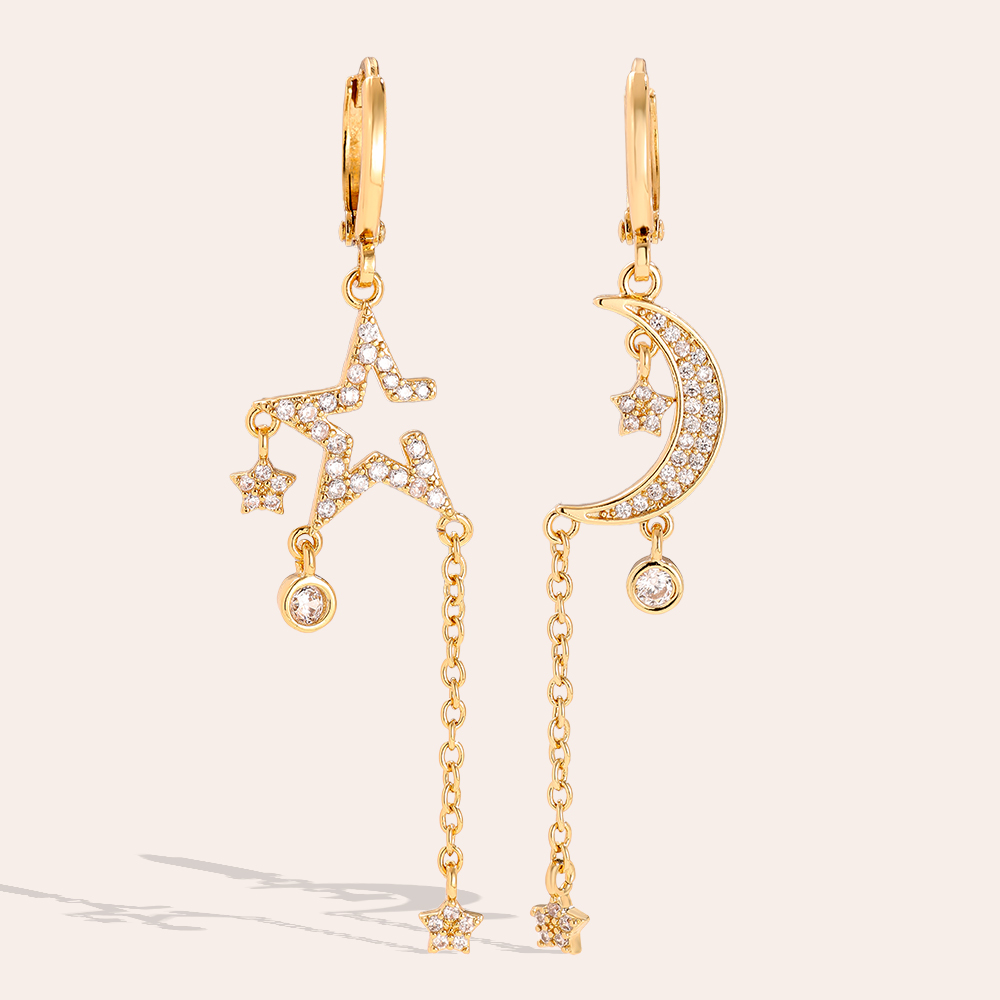 5.5cm Diamond Moon And Star Fun Gold Plated Earrings     