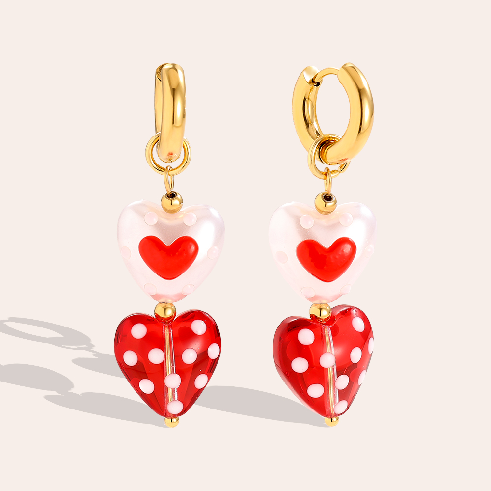5*1.4cm Acrylic Red Heart Stainless Steel Earrings   