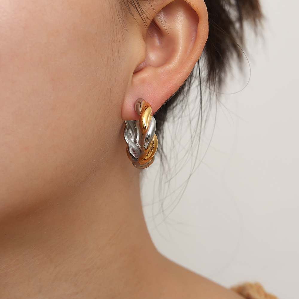 2.7cm Gold And Silver Twist Hoop Stainless Steel Earrings     