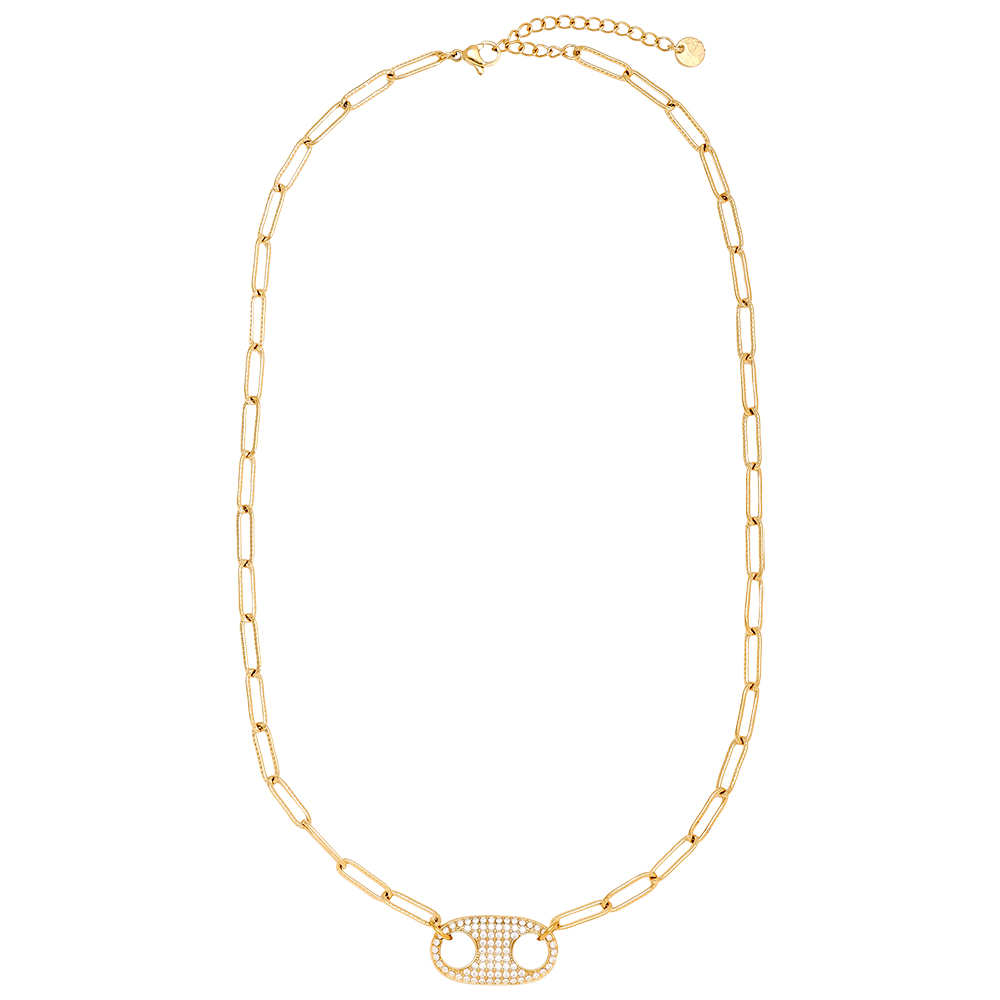 44cm Diamond Pig Nose With Charms Stainless Steel Necklace   