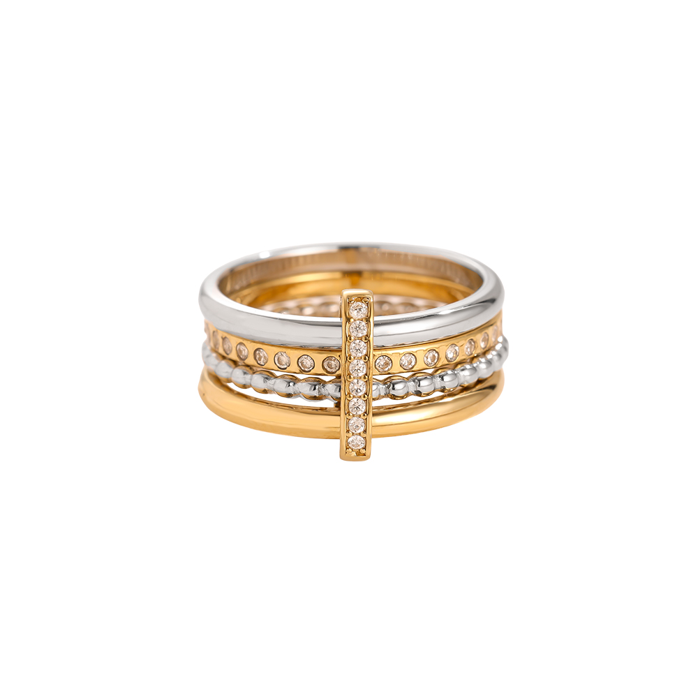 Various Layer Gold And Silver Diamond Lock Ring Set Stainless Steel Ring    