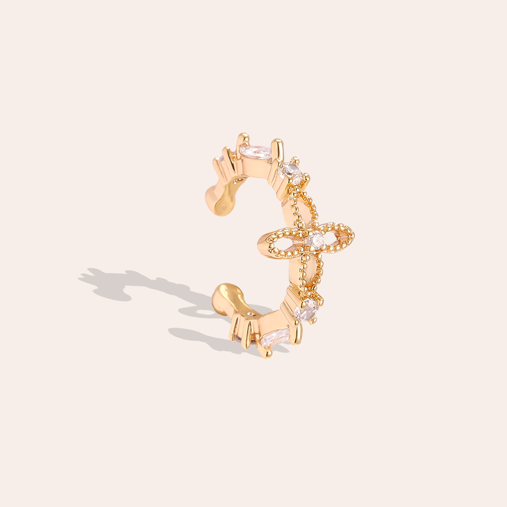 Gold-plated ear cuffs 15mm zirconia singular cloverleaf  