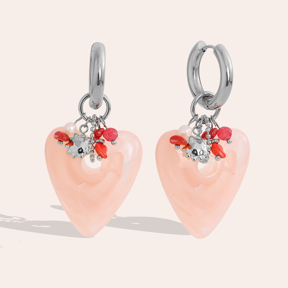 60*30mm acrylic heart freshwater pearls stainless steel earrings