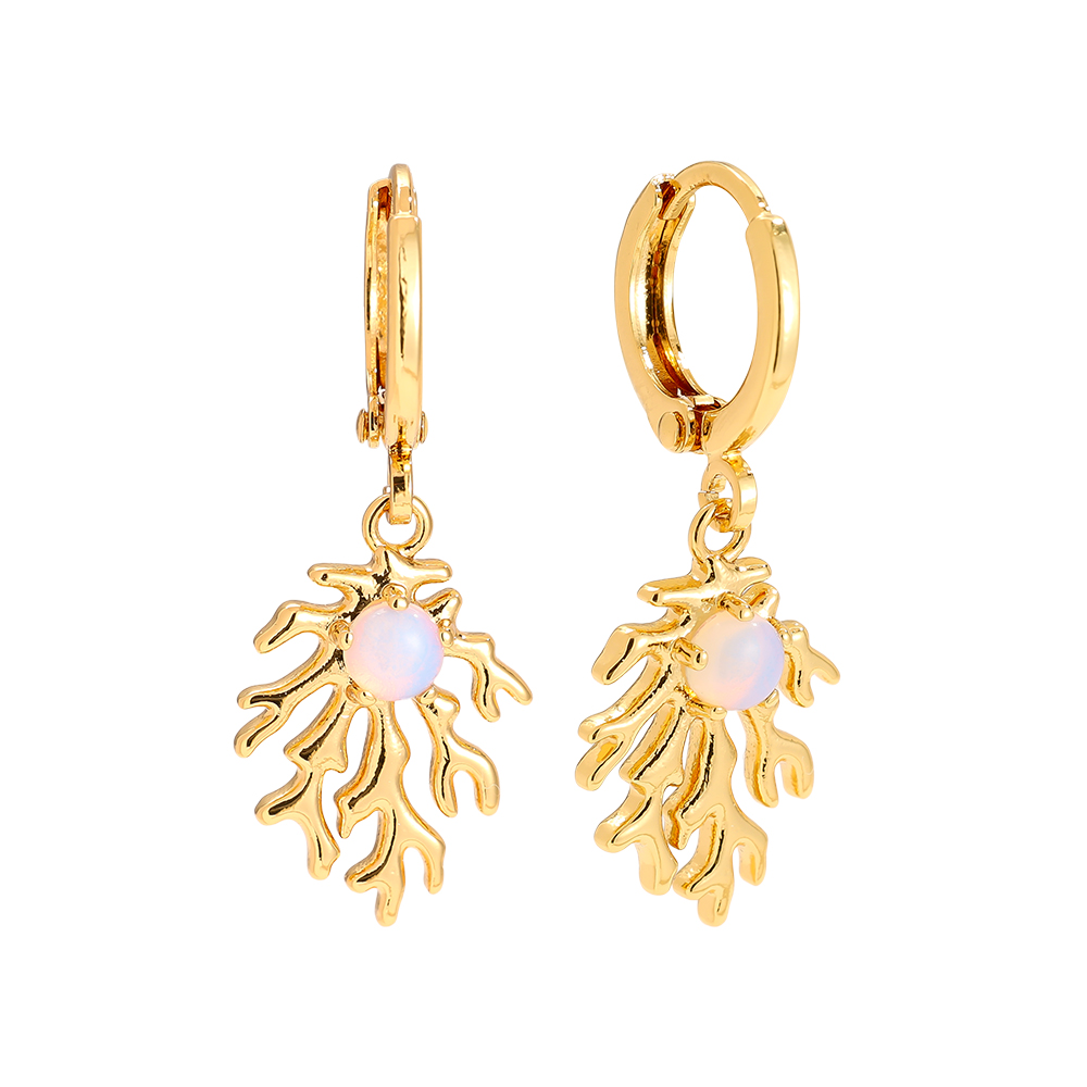 3.1cm Coral And Natural Stone Gold Plated Earrings    