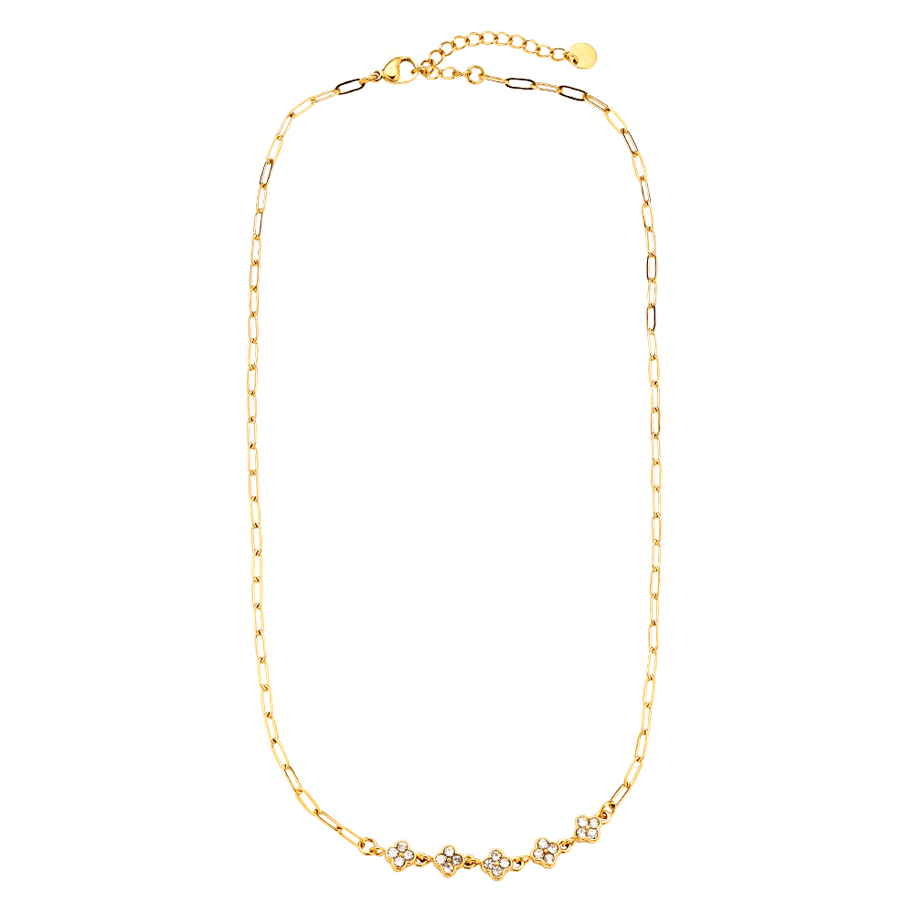 Stainless steel necklace 41cm Three Diamond Flowers