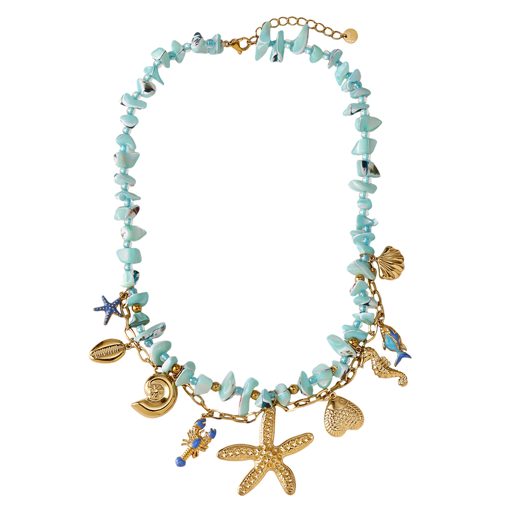 Stainless steel necklace 45cm light blue ocean
