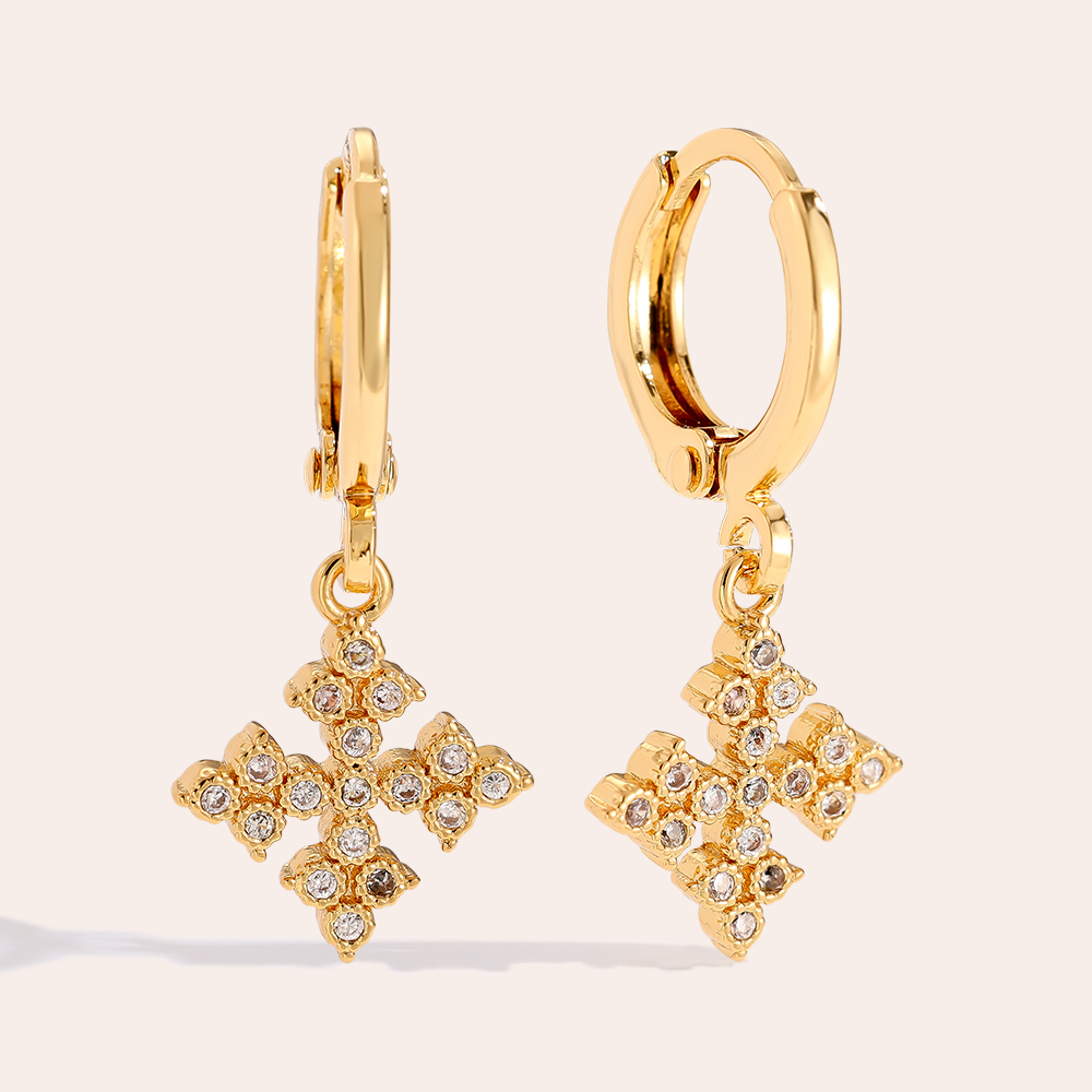 2.6cm Diamond Cross Gold-Plated Earrings      