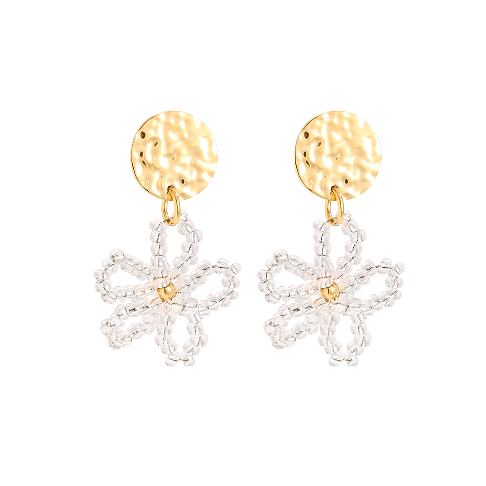 Stainless steel earrings 3cm flower made of small beads