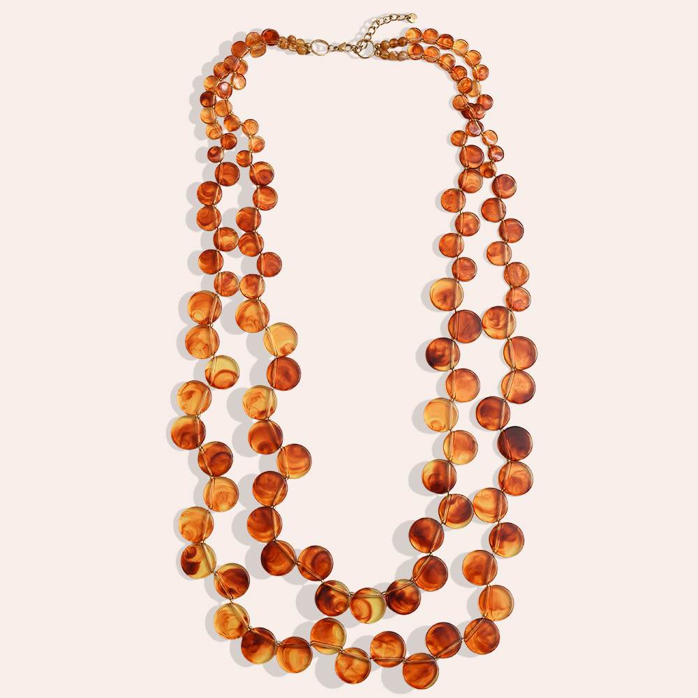 96cm double-layer acrylic disc chain stainless steel necklace    