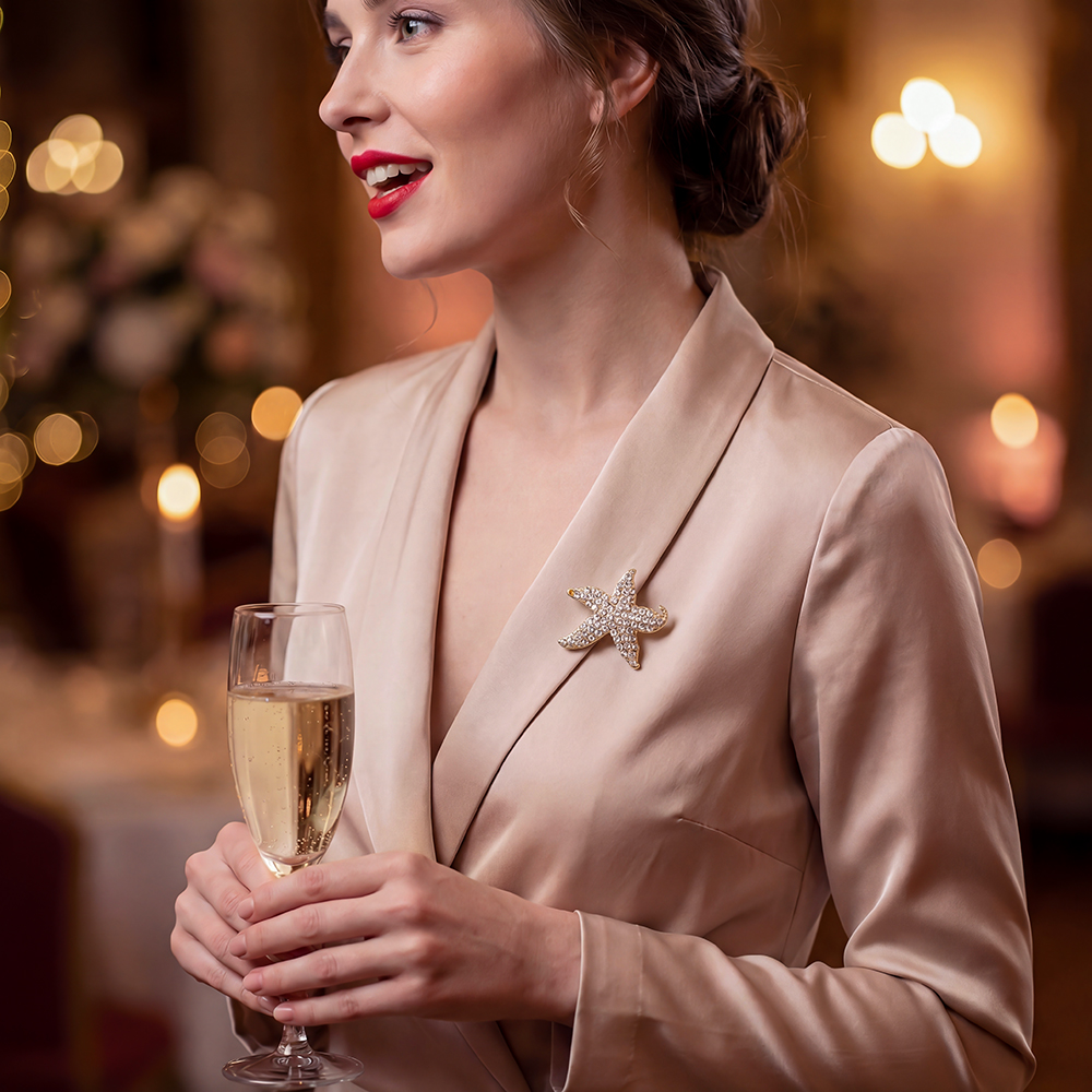 30mm pearl starfish decorative button brooch