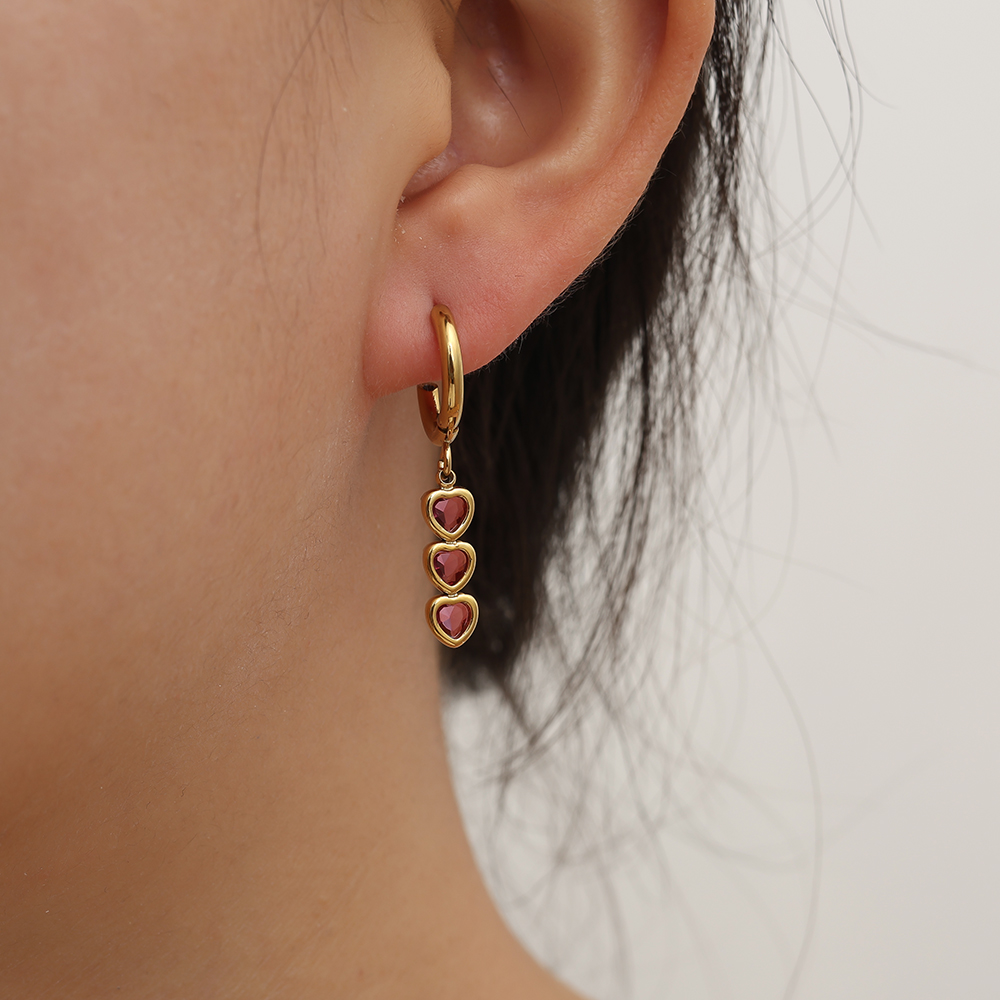 1.2*3cm Three Heart Heart stainless steel earrings    