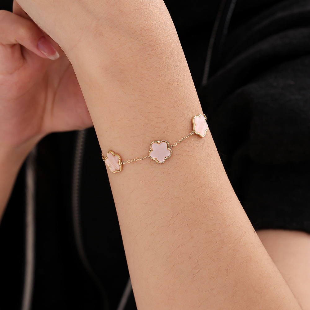 17cm Pink Resin Flower stainless steel bracelet   