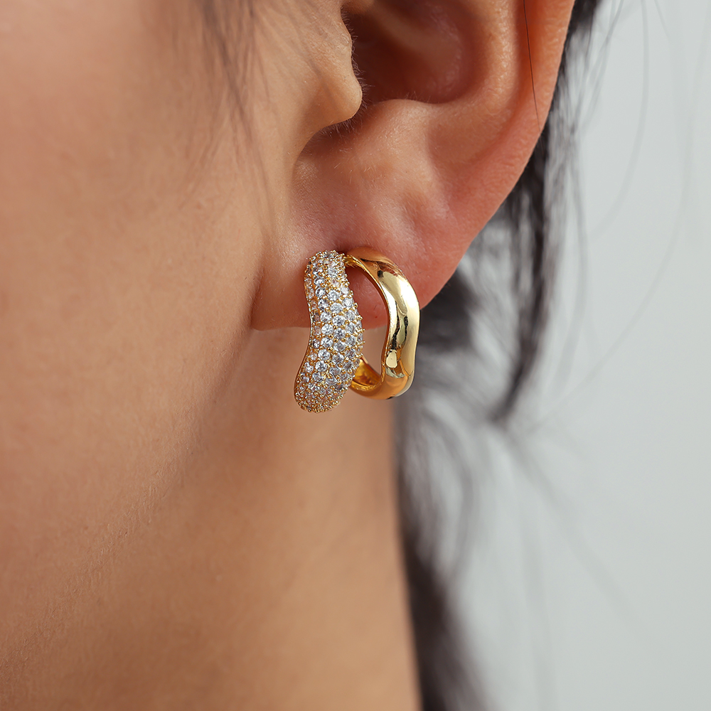 18mm Zirconia Double Layer Soft Wave Gold Plated Earrings   