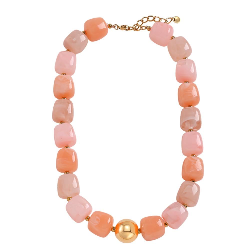 43cm Adjustable resin square round shape stainless steel necklace  