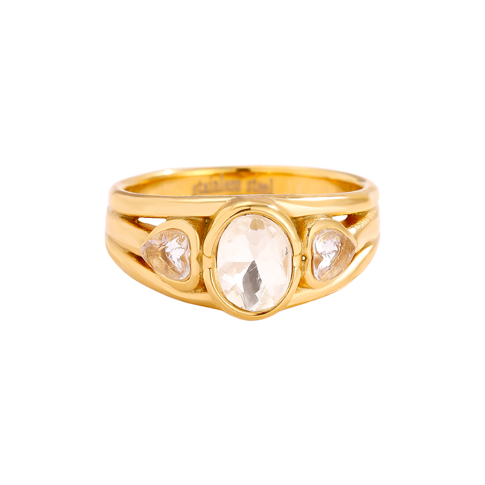 Vintage Look Oval Diamond Stainless Steel Ring    