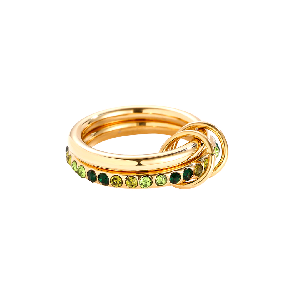 Two Layer Green Colour Gradient Diamond Stainless Steel Ring    