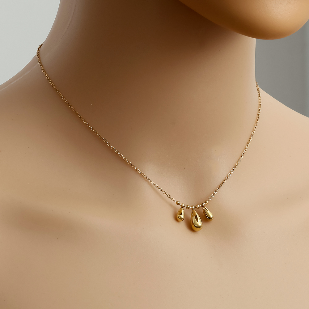 Stainless steel necklace 40cm Three Drops In Thin Chain
