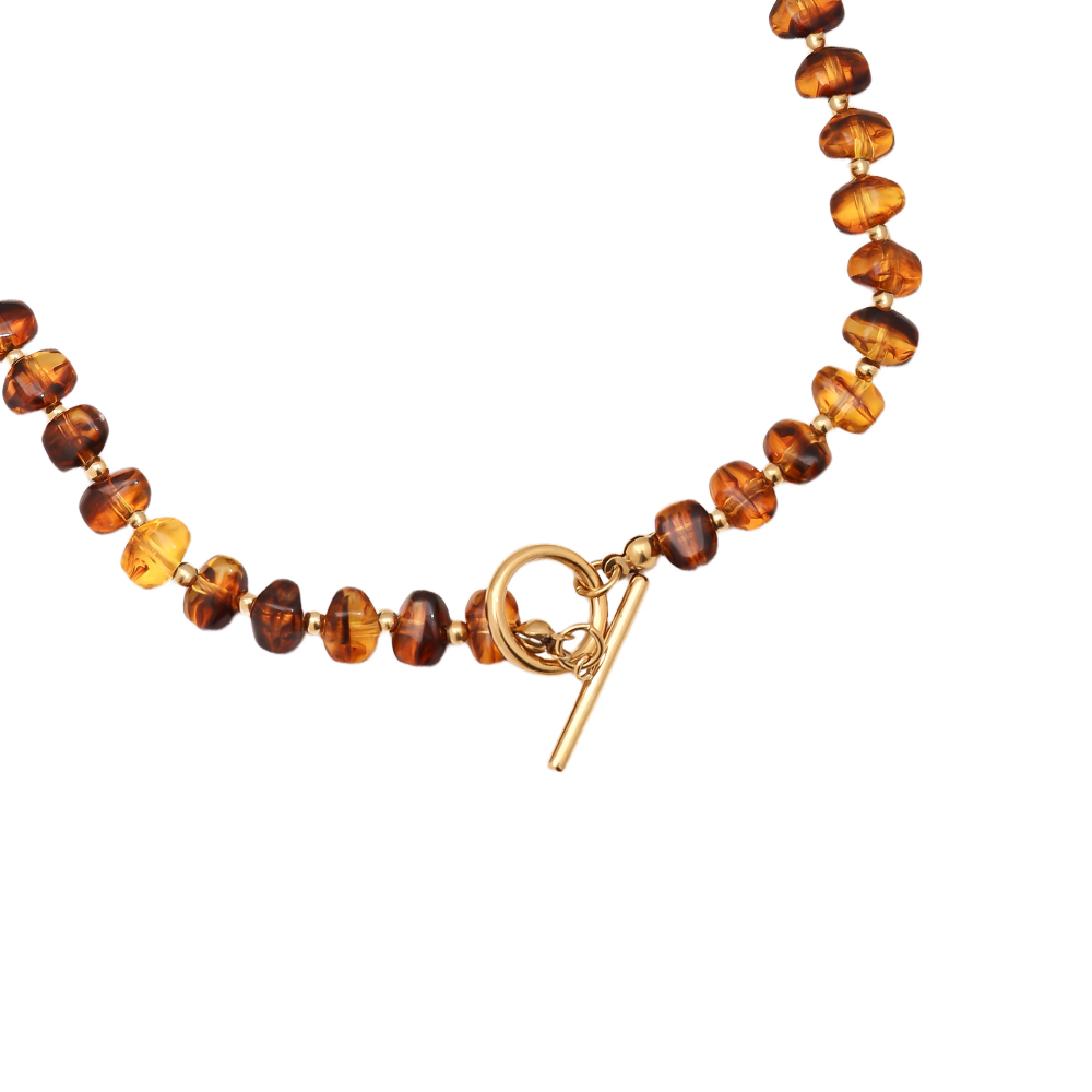 45cm Acrylic Brown Beads Stainless Steel Necklace   