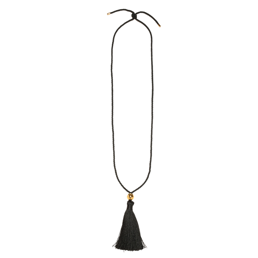 Stainless steel necklace 90cm golden ball tassels polyester cord 
