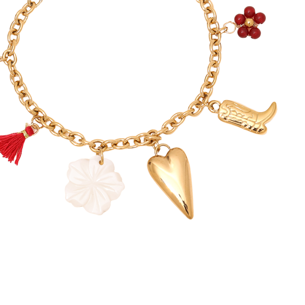 17cm heart boot flower and moon stainless steel bracelet     