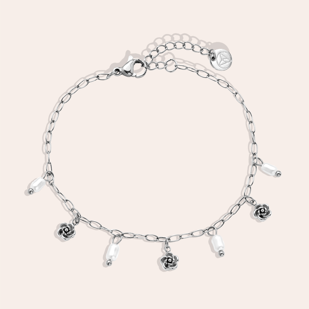 Stainless steel bracelet 17cm Mini Flower And Pearl