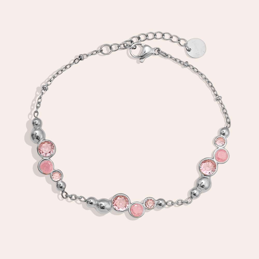 17cm Pro Pink Round Diamond stainless steel bracelet       