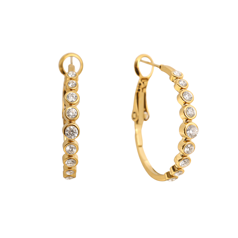 2.3cm Diamond Dots Hoop Stainless Steel Earrings    
