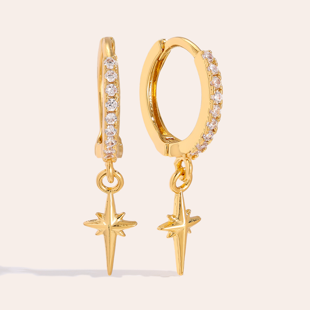 2.5cm Sharp Star Diamond Hoop Gold Plated Earrings    