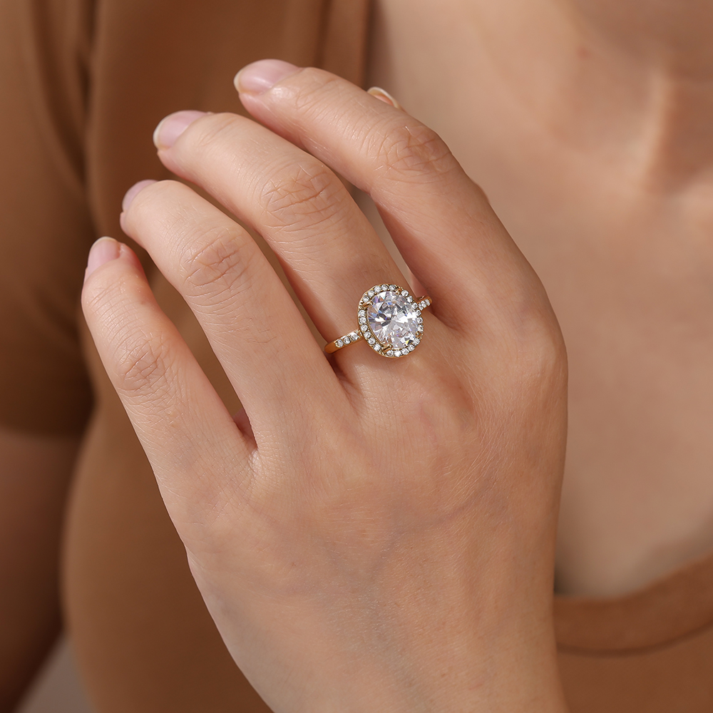 Big Oval Diamond Stainless Steel Ring   