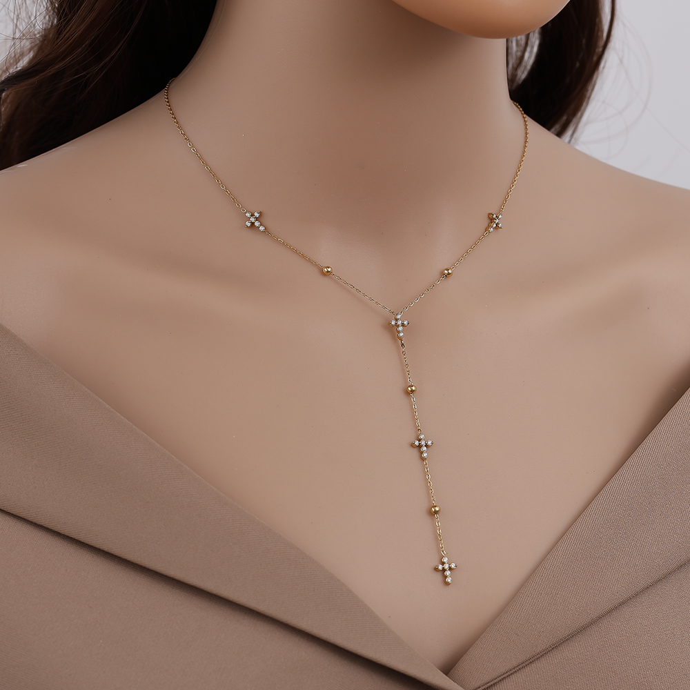 39cm Diamond Mini Cross stainless steel necklace     