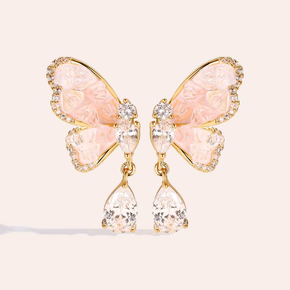 3.5cm Beautiful zirconia butterfly gold-plated earrings  