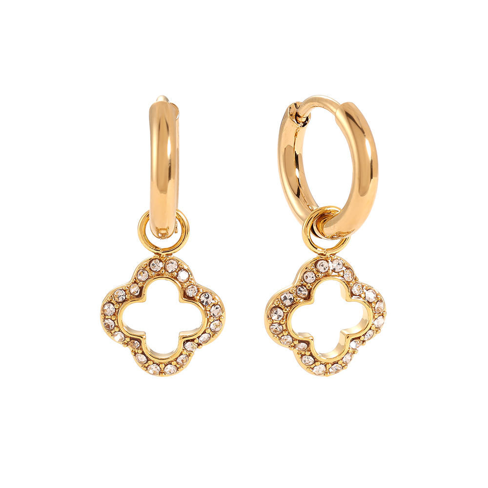 Stainless steel earrings 3D Diamond Hollow Lucky Flower