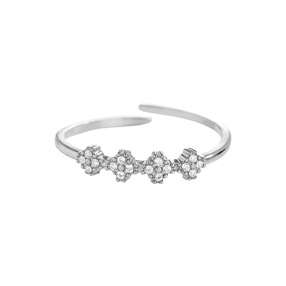 Adjustable zirconia flower stainless steel ring