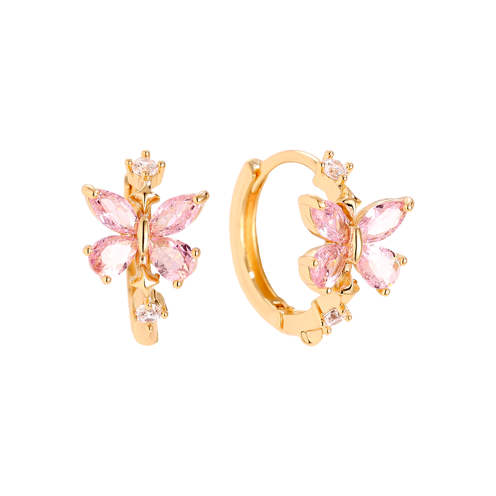 15mm Pink Diamond Butterfly Hoop Gold Plated Earrings       