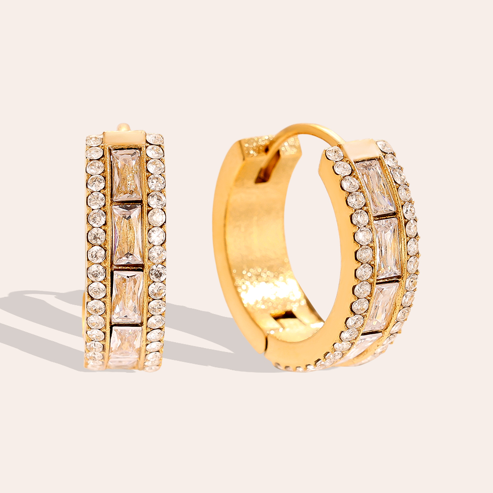 14mm Diamond Vintage Hoop Stainless Steel Earrings    