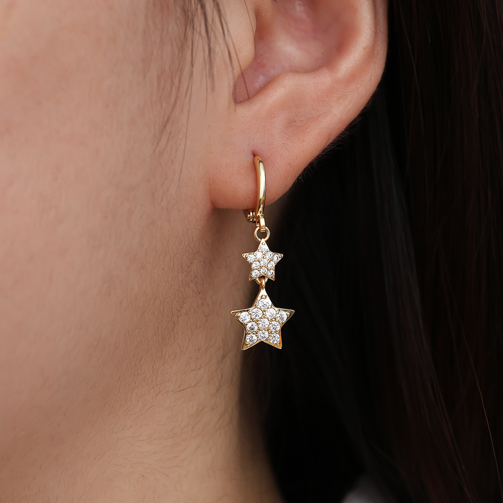 Two Sparkling Diamond Stars Gold-plated Earrings  