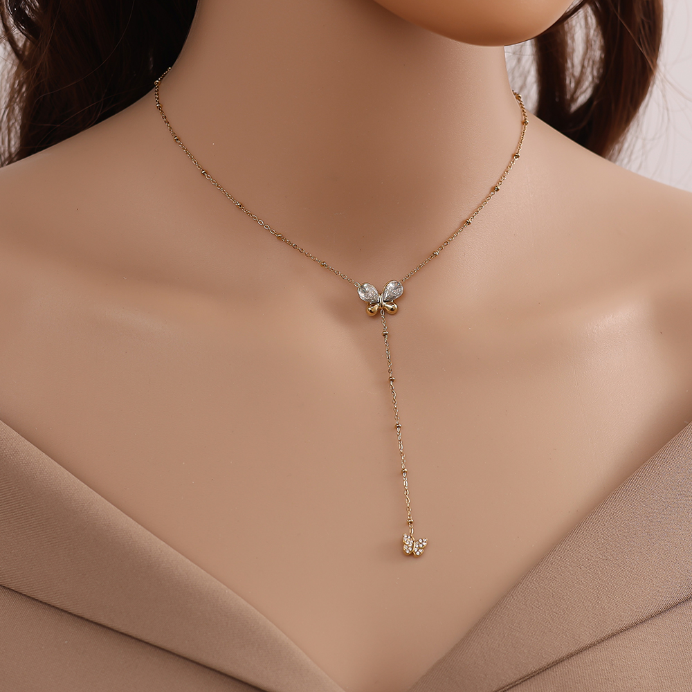 40cm rhinestone butterfly stainless steel necklace