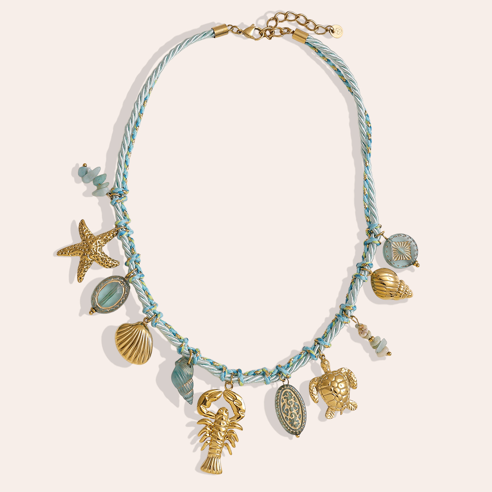 42cm blue ocean style stainless steel necklace     