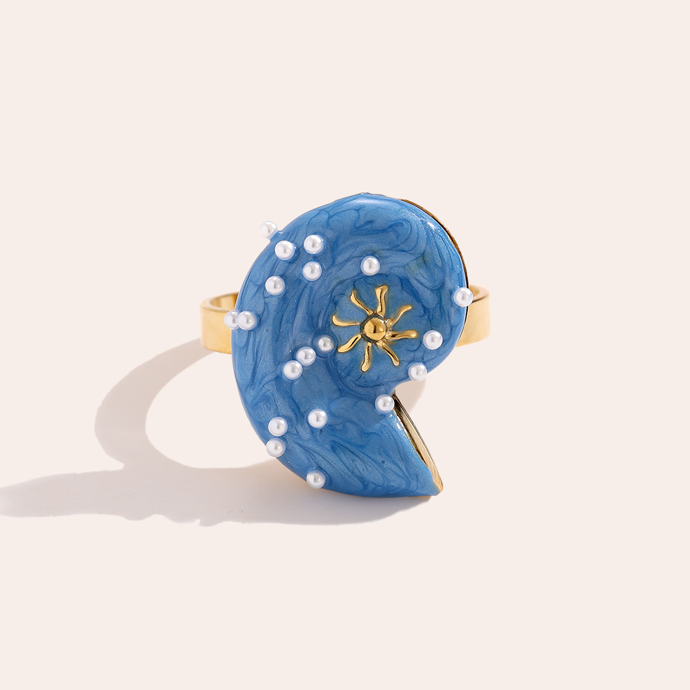 blue scroll stainless steel ring    