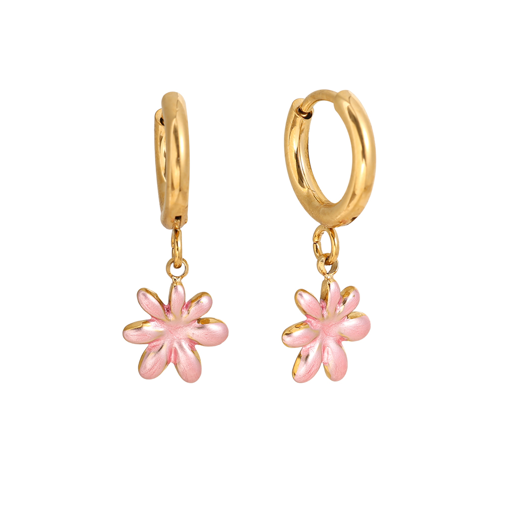 1.2*2.6cm pink flowers stainless steel earrings