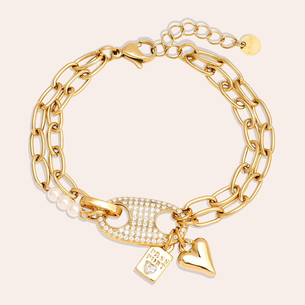 16cm Diamond Pig Nose With Charms Stainless Steel Bracelet     