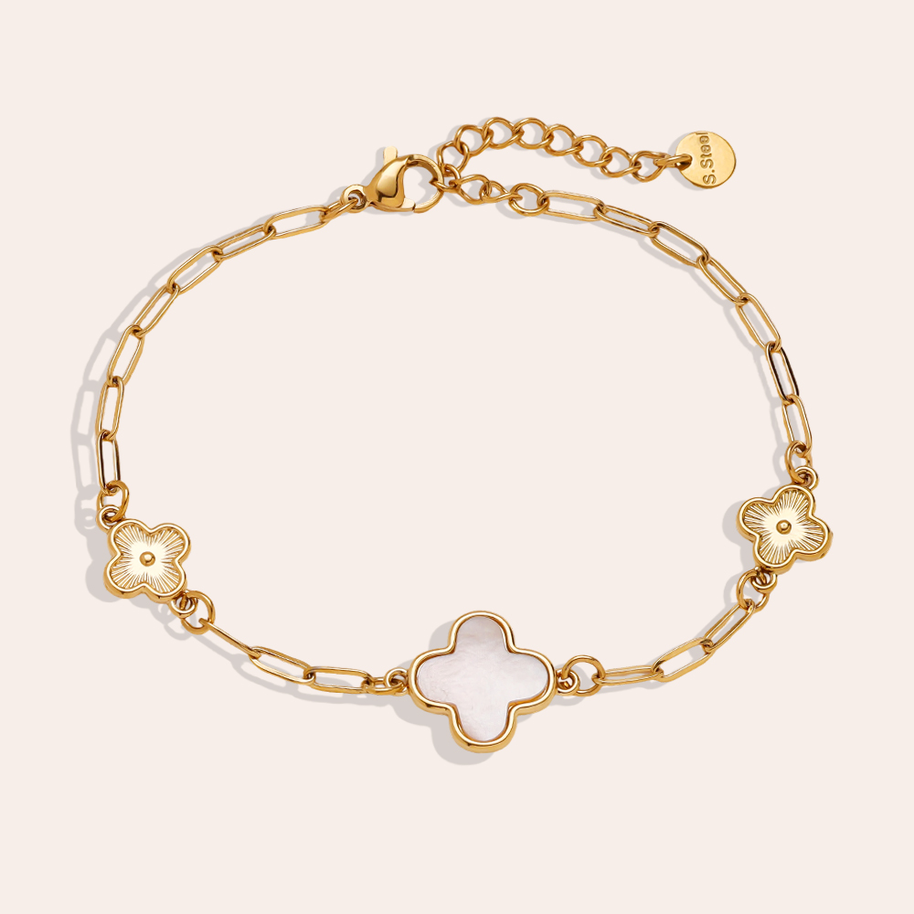 17cm mother-of-pearl four-leaf clover flower stainless steel bracelet  