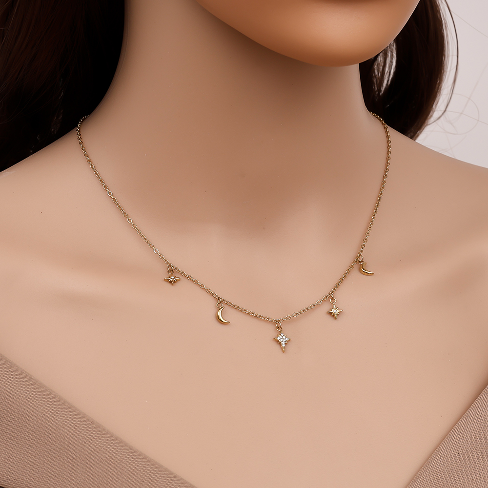 40cm Moon And Star Charms stainless steel necklace      