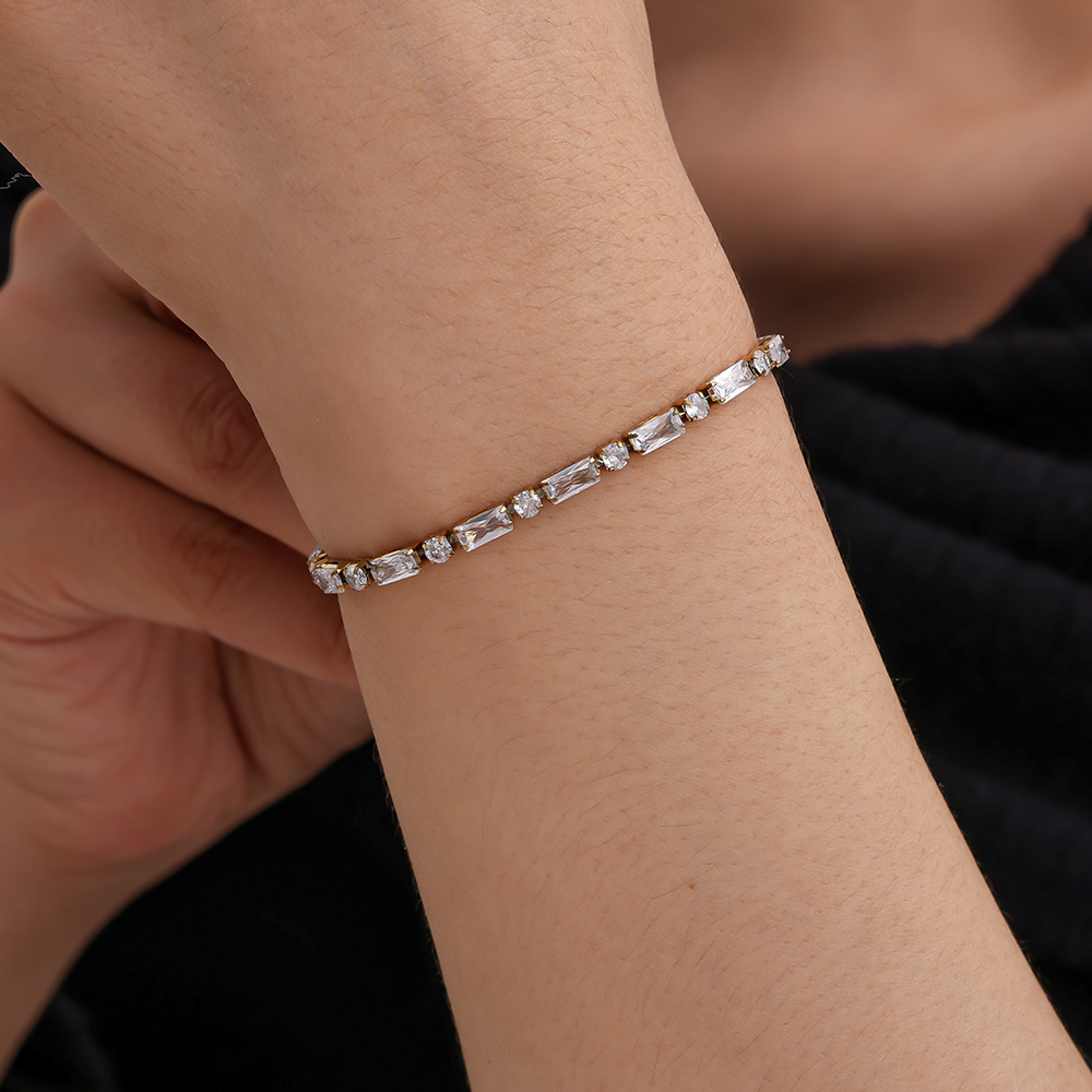 16cm Diamond Cube And Dot Chain stainless steel bracelet