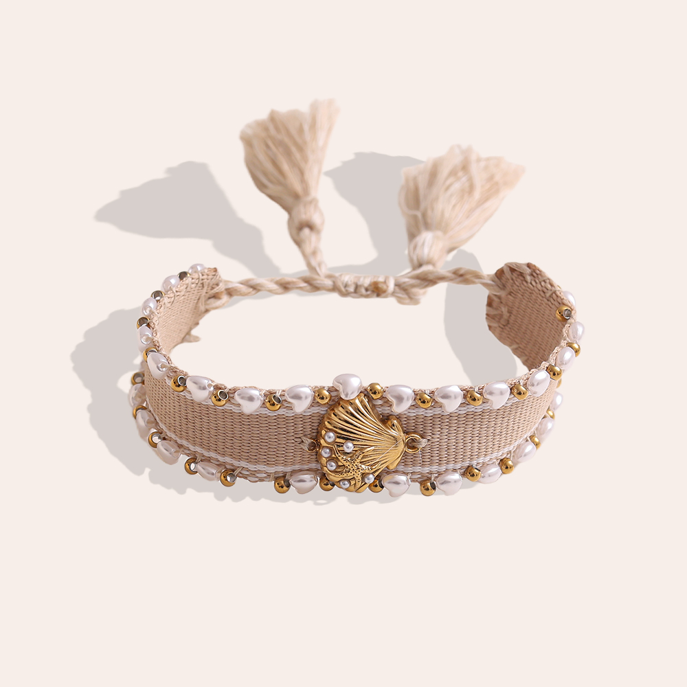 Shell on a polyester bag Stainless steel bracelet