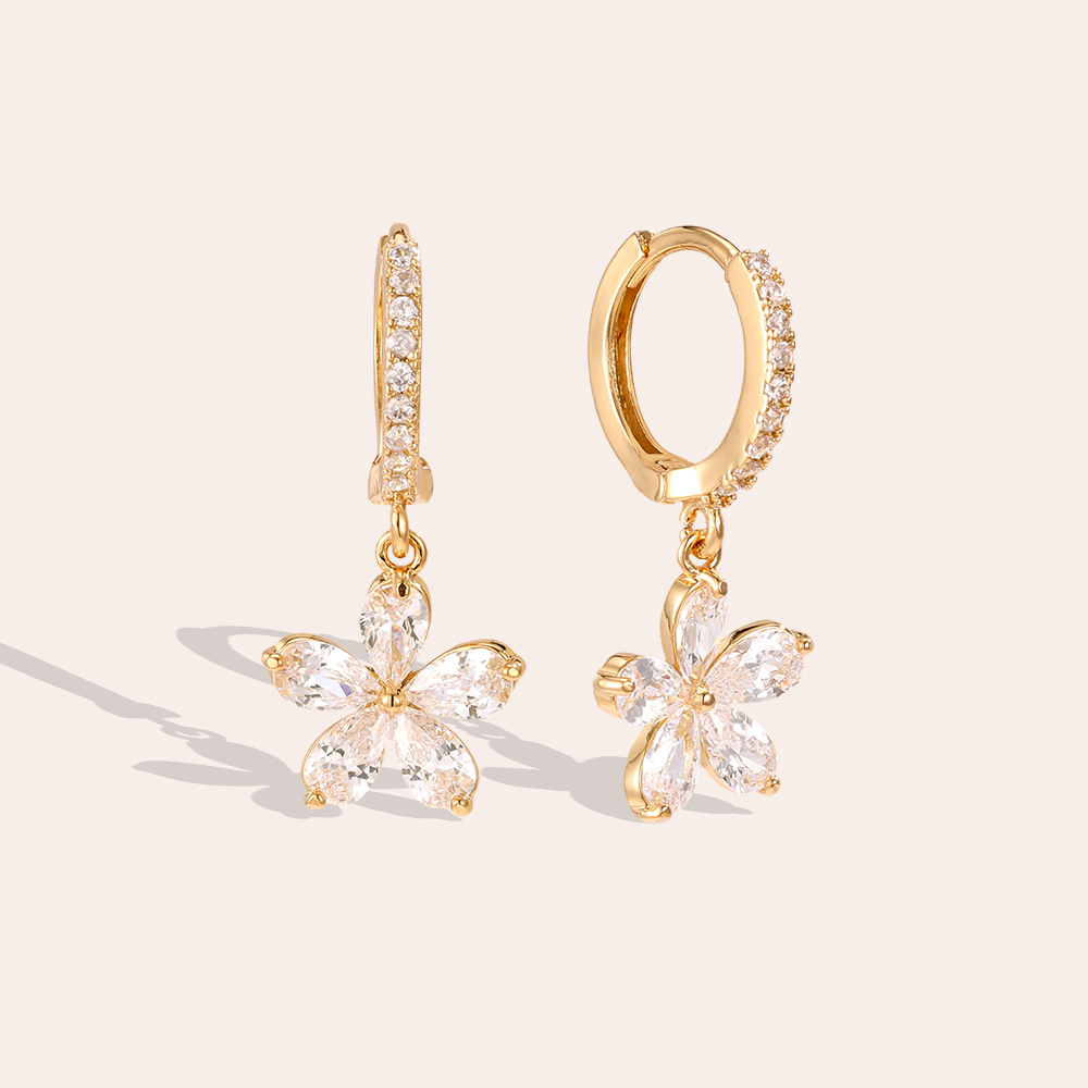 Gold-plated earrings 26mm zirconia flower  